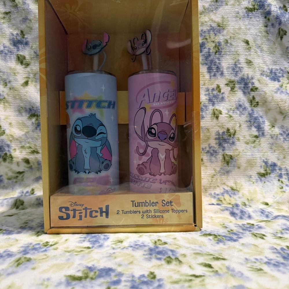 Disney Stitch and Angel Blue and Pink Tumbler Set